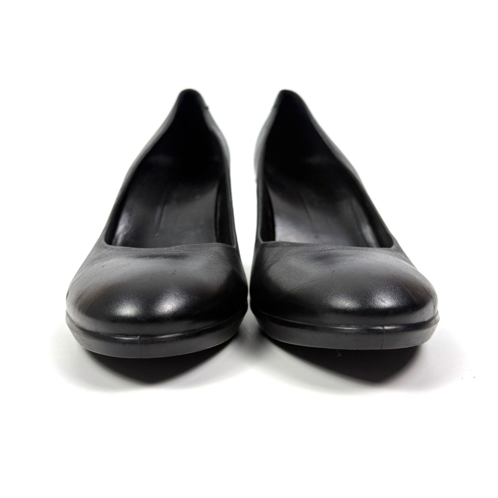 Ecco Black Leather Pumps Sz 40 9 9.5 Danish Style Block Heels Minimalist Career - Picture 2 of 16
